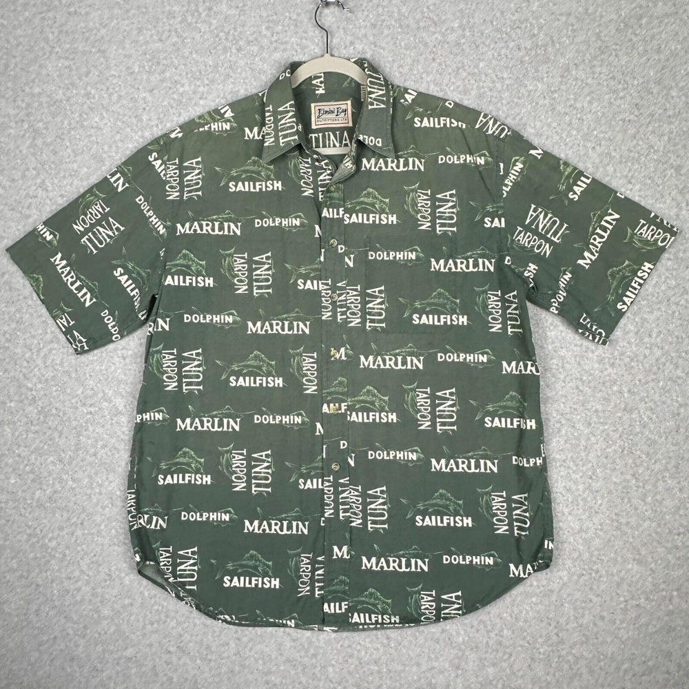 VTG Bimini Bay Shirt Mens XL Green Short Sleeve AOP Fish Marlin Tuna Dolpin